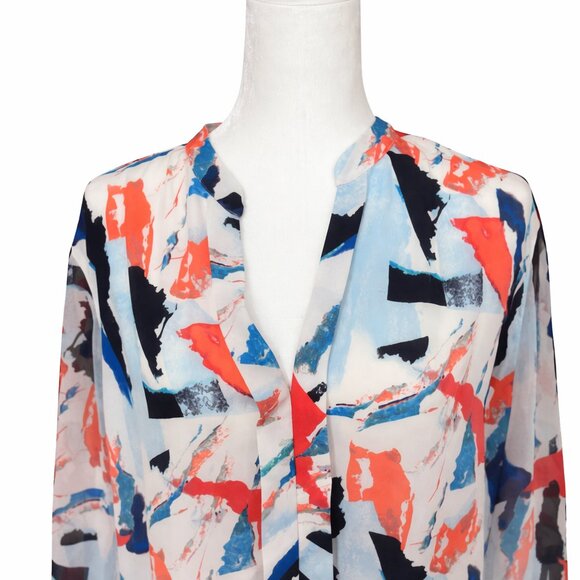 Sejour Plus Size Tunic Blouse 18W Abstract Geometric Print Pullover Orange Blue - Picture 2 of 6